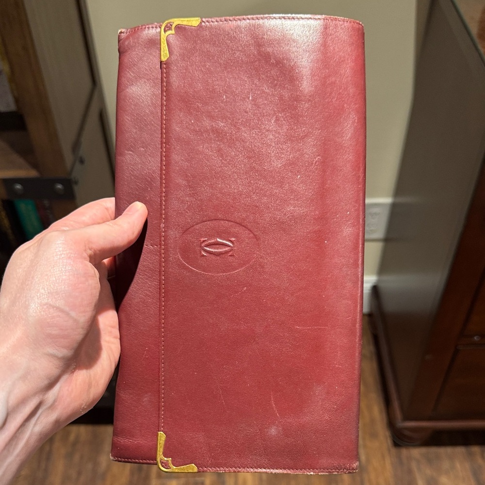 Cartier Burgundy Leather Wallet with Gold Details